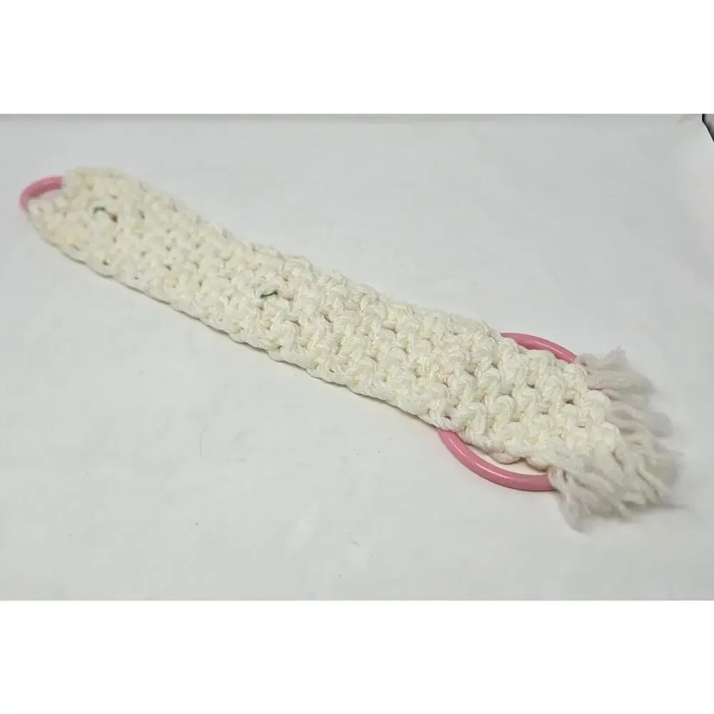 Macrame Handmade Decorative Vintage Towel Ring White Pink Floral Accent 21